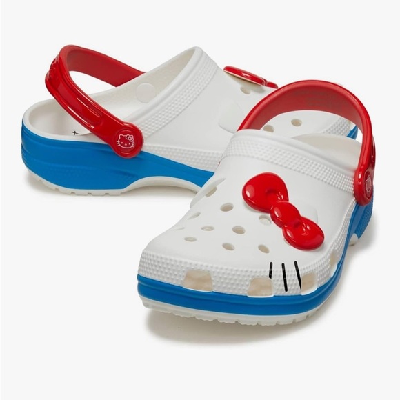 Hello Kitty Crocs Sandals NEW Women’s 9 Men’s 7 White Red Bow Shoes - Picture 1 of 7